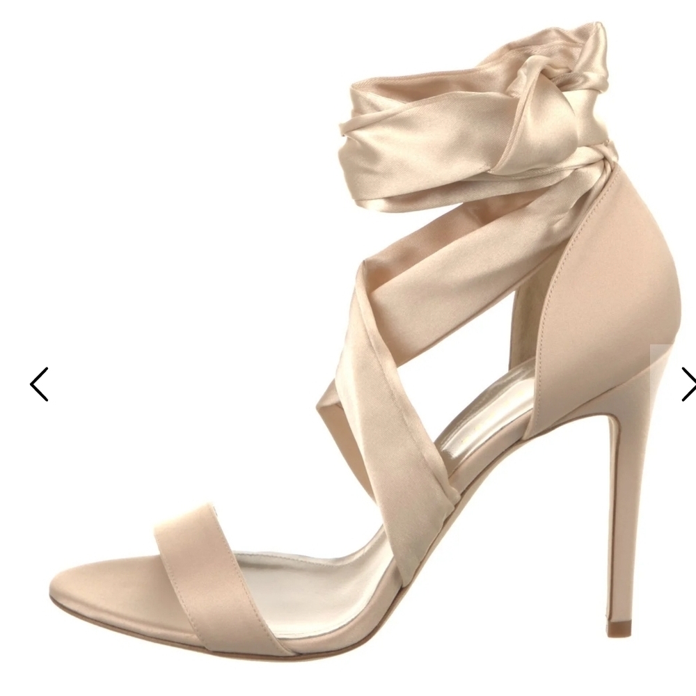 MIA BECAR | Champagne Satin Stiletto Sandals in Size EU 41 / US 10.5
